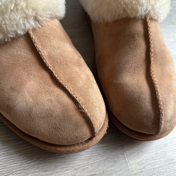 UGG Tan Fuzzy Fur Ultimate Comfort Slip On Slippers House Shoes - Picture 3 of 8